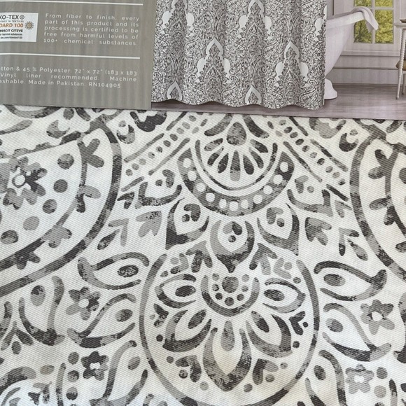 New Indigo Loft Paisley Medallion Flower Shower Curtain White Gray Cotton Blend - Picture 8 of 8